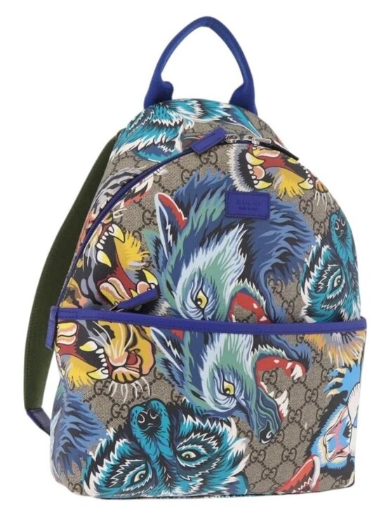 GUCCI GG Supreme Animal Print Backpack PVC Beige Silver 271327 Auth 167427SM main image 10